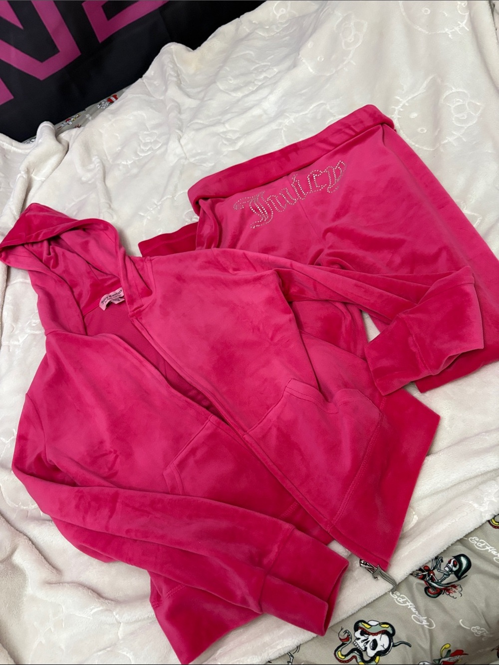 Juicy Couture Bright Pink Velour Zip Hoodie & Track Pants Set